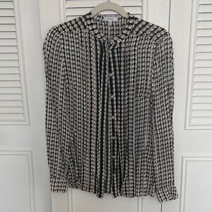 Reiss Black & Cream Geometric Button-Front Blouse